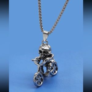 💀 Awesome Rustic Skeleton Motorcycle Bike Necklace 🏍️
